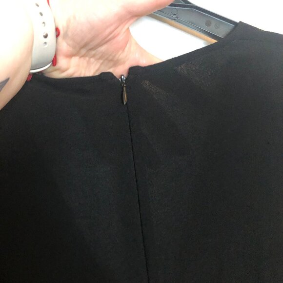 Derek Lam New York - Black V-neck Elastic Waist Midi Dress w/ Satin Hem, 16 - Picture 10 of 10